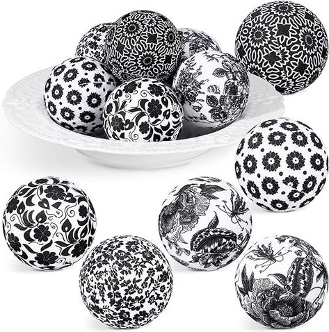 Amazon.com: Ceenna 12 Pcs Decorative Balls 2.36" Chinoiserie Bowl Filler Fabric Wrapped Balls Farmhouse Decorations for Party Holiday Trays Vases Basket Table(Flower Style, Fabric) : Home & Kitchen Chinoiserie Centerpiece, Black And White Chinoiserie, Chinoiserie Farmhouse, Basket Table, Farmhouse Decorations, Decorations For Party, Decorative Balls, Table Flower, Flower Style