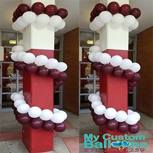 Balloon Spiral Garland Wrapping column Balloons Wrapped Around Pillars, Balloons Around Pillars, Ballon Pillar Ideas, Balloon Spiral, Balloons Columns, Blackpink Birthday, Valentines Backdrop, Wedding Columns, Balloon Pillars