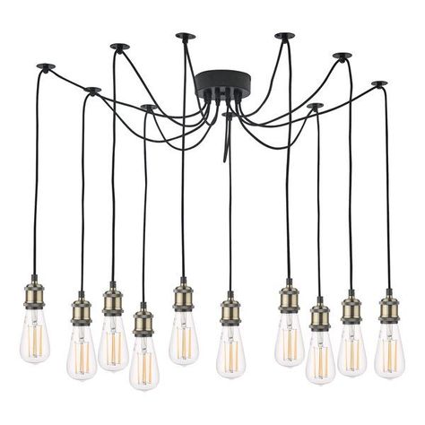 This is our Waco 10 Light Antique Brass/Matt Black Pendant. The Waco Pendant, would be a perfect match with either our Matt Black Sockets and Switches or our Antique Brass Sockets and Switches, either one of these would make your home complete! Pendant Light Set, Cluster Pendant Lighting, Ceiling Hooks, Tables Kitchen, Dar Lighting, Breakfast Bars, Metal Ceiling, Dimmable Lamp, Light Ceiling