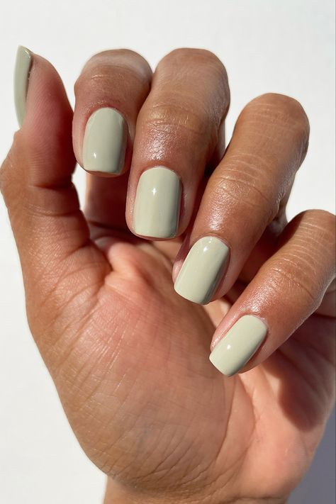 Sage Dip Powder Nails, Safe Green Nails, Sage Nails, Green Toe Nails, Pale Nails, Non Toxic Nail Polish, Pale Sage Green, Nail Aesthetic, Cirque Colors