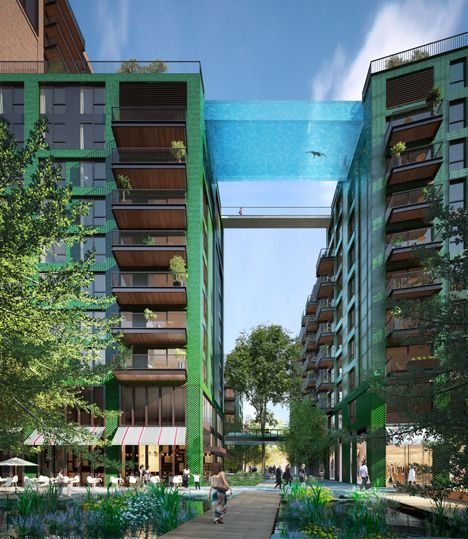 Glass-bottomed "sky pool" to be suspended above London Sky Pool, Battersea Power Station, Above Ground Pool Decks, Lap Pool, London Skyline, Pool Decks, Apartment Garden, Red Walls, London Eye