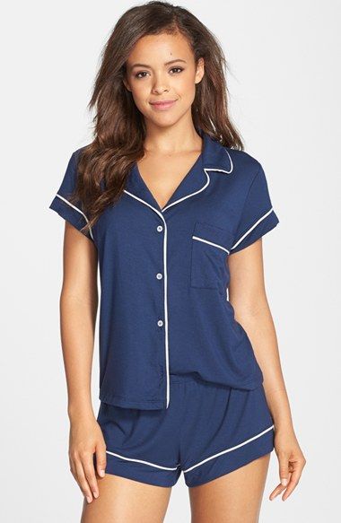 Free shipping and returns on Eberjey 'Gisele' Shorty Pajamas at Nordstrom.com. Contrast piping outlines a shorty pajama set with styling borrowed from the boys and updated in a temptingly soft knit. Men Grunge, Short Pajamas, Short Pj Set, Women Nightwear, Draped Fabric, Short Pajama Set, Pajama Shorts, Pj Sets, How To Feel Beautiful