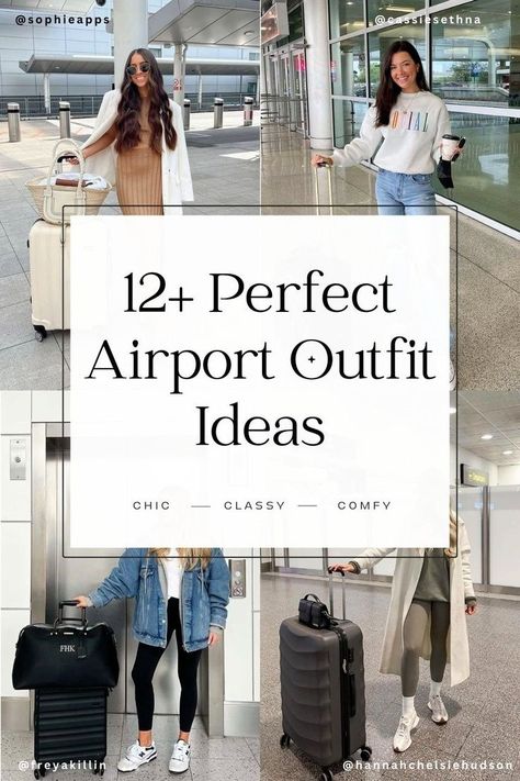 12+ Comfy & Stylish Airport Outfit Ideas. Need cozy airport outfit ideas? Check out our 12+ casual, cute, and classy airport fits for long flights and short flights. From dressy to relaxed, we’ve got your airport style covered, be it fall, summer, spring, or winter! travel wardrobe Cozy Airport Outfit, Air Travel Outfits, Summer Airplane Outfit, Airport Outfit Long Flight, Travel Airport Outfit, Classy Travel Outfit, Airplane Travel Outfits, Winter Travel Wardrobe, Airport Outfit Winter