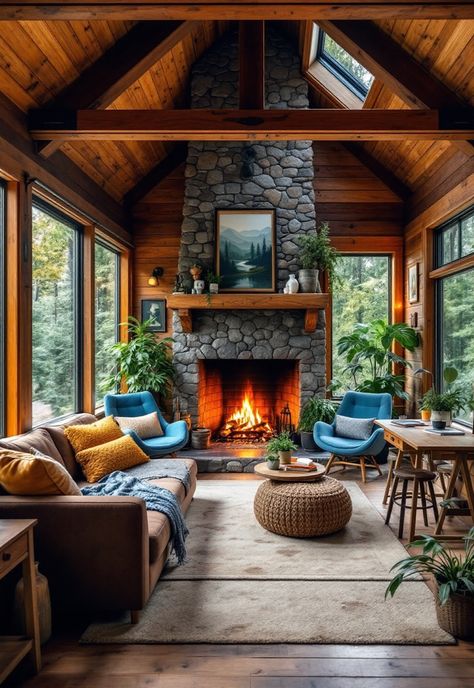 Small Cabin Interior Ideas Bright Log Cabin Interior, Cabin Renovation Ideas, Cabin Makeover Before After, River Cabin Decorating Ideas, Camp Interior Design, Cabin Weekend Ideas, Small Modern Cabin Interior, Small Cabin Interiors Rustic, Cabin House Ideas