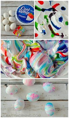 Here’s a fun twist on dyeing Easter eggs this year! Grab a tub of cool whip and food coloring for an experience! I have also posted my shaving cream easter eggs but this makes it safer and edible. I found using the neon food coloring makes it more vibrant and colorful! Supplies: Cool Whip Neon … Shaving Cream Easter Eggs, Diy – Velikonoce, Dyed Easter Eggs, Crafty Morning, Easter Egg Dye, Easter Eggs Diy, Coloring Easter Eggs, Coloring Eggs, Easter Activities