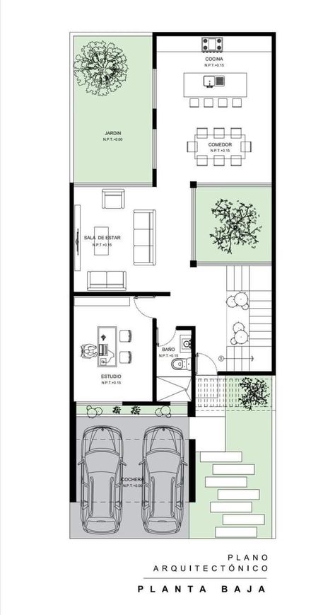 Narrow House Plans, 3d Floor Plans, Courtyard House Plans, Townhouse Designs, Small House Floor Plans, Architectural Floor Plans, Narrow House, House Construction Plan, Floor Plan Layout