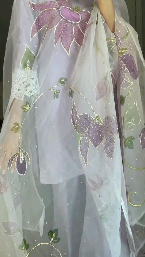 Eid Collection. Organza Suits, Embroidery Fashion Detail, Hand Painted Dress, Fabric Painting On Clothes, Latest Dress Design, Diy Embroidery Designs, Hand Painted Sarees, Pakistani Fancy Dresses, Fancy Dresses Long