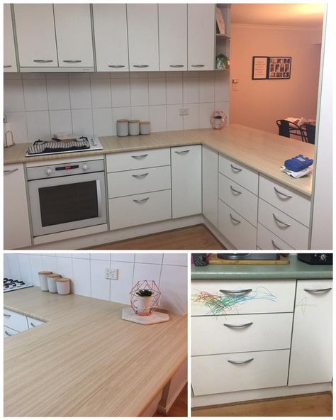 Kitchen makeover Kmart Hacks, Craft Cupboard, Rattan Sideboard, Kitchen Benchtops, Kitchen Bench, Kitchen Organisation, Kitchen Counter Decor, Home Decor Hacks, Magnetic White Board