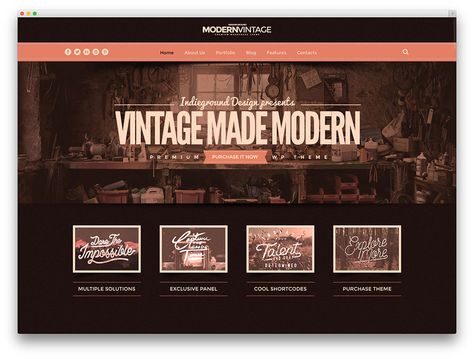 modern vintage multipurpose theme Iphone Theme Ideas, Vintage Website Design, Web Design Examples, Custom Portfolio, Iphone Theme, Style Web, Retro Images, Homepage Design, Vintage Fans