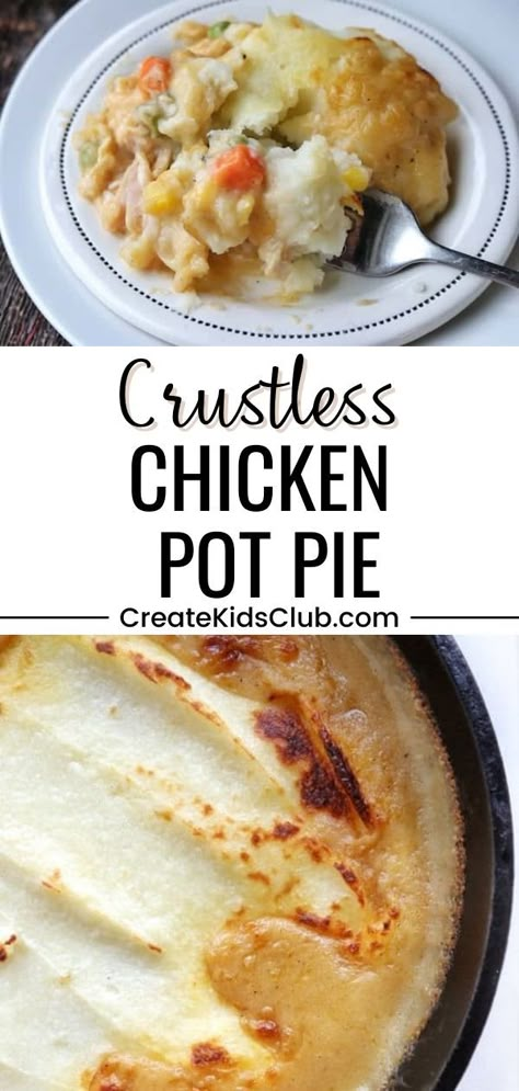 No Crust Chicken Pot Pie, Quick Chicken Pot Pie Recipe, Quick Chicken Pot Pie, Gluten Free Pot Pie, Crustless Chicken Pot Pie, Mashed Potato Casserole Recipes, Gluten Free Chicken Pot Pie, Individual Chicken Pot Pies, Veggies And Chicken