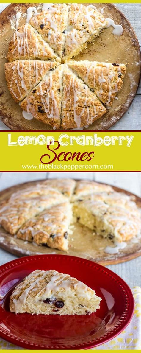 Lemon Cranberry Scones Recipe - Buttery and flakey scones that melt in you mouth. These biscuits have lemon zest and dried cranberries with a lemon icing drizzle. Cranberry Scones Recipe, Orange Cranberry Scones, Lemon Cranberry, Pav Recipe, Cranberry Orange Scones, Cranberry Scones, Scones Recipe Easy, Orange Scones, Lemon Scones