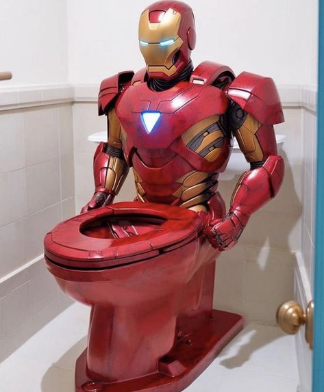 Superhero Bathroom Decor, Superhero Bathroom, Weird Furniture, Unusual Furniture, Superhero Fashion, Iron Man Art, Tall People, Man Room, Toilet Design