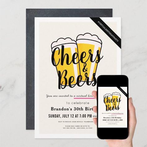 Cheers & Beers Virtual Birthday Party Invitation | Zazzle Beer Birthday Invitations, Beer Birthday Party, Birthday Invitations Zazzle, Surprise Birthday Invitations, Surprise Birthday Party, Save The Date Wording, 21st Birthday Invitations, Mermaid Birthday Invitations, 30th Birthday Invitations