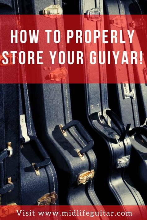 how to store guitars. hard case guitar. gig bag guitar. wall mount guitar. guitar stand. Guitar Case Storage Ideas, Guitar Case Storage, Guitar Hacks, Guitar Room, Guitar Stands, Guitar Store, Guitar Bag, Learn To Play Guitar, Home Studio Music