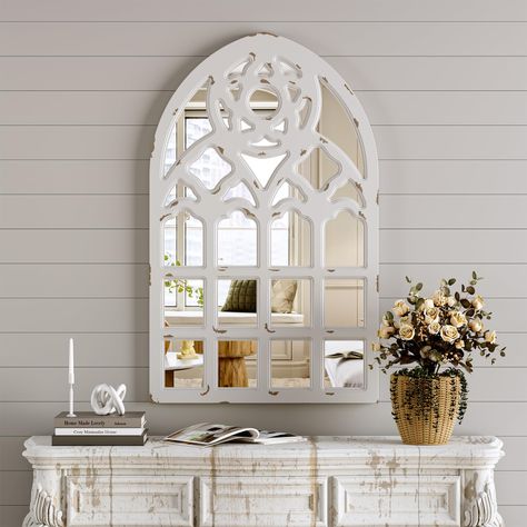 PRICES MAY VARY. 【Excellent size】The size of this arched window mirror is 23.6"W x 38"Dx1.2"L.The large size mirror makes it an easy way to add dimension to your space.It is a special home décor that sets your entire space apart from the rest! 【Great Sturdy Quality】This big window mirror is made up of two parts: a white wooden frame and a double-sided mirror.The mirror is embedded into the arched wood frame and MDF board, making it protected by the surrounding frame and not easily falling apart. Window Pane Mirror Decor, Mirror Over Kitchen Sink, Arched Window Mirror, Window Pane Mirror, Faceted Mirror, Big Wall Mirrors, Farmhouse Mirrors, Bathroom White, Decor For Kitchen