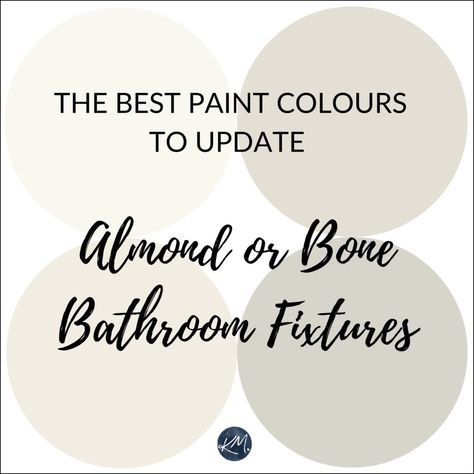 Beautiful Paint Colours to Update an Almond Tub, Toilet or Sink Partner post: Ideas to Update an Almond Bathroom Almond bathrooms can be buuuutt-ugly, and I have no problem saying that without worrying about insulting you and your butt-ugly almond bathroom. Why? Because I have owned a butt-ugly almond bathroom, I’ve felt your exquisite […] Almond Bathroom Update, Almond Bathroom Update Ideas, Almond Bathroom Fixtures, Bone Bathroom, Kids Washroom, Almond Tile, Bathroom Update Ideas, Warm Neutral Paint Colors, Bathroom Wall Colors