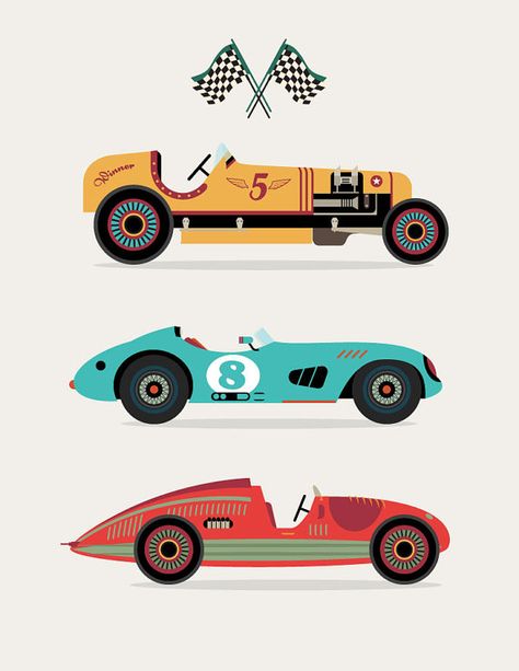 etsy Transportation Nursery, Car Nursery, Retro Auto, Race Car Party, Car Themes, Green Room, Car Illustration, Auto Racing, Nursery Art Prints