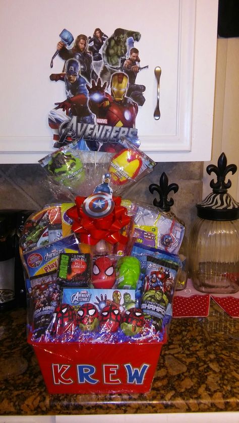 Avengers Gift Basket, Batman Easter Basket, Paw Patrol Easter Basket, String Easter Basket, Homemade Easter Baskets, Unique Easter Baskets, Baby Easter Basket, Spiderman Gifts, Girl Gift Baskets