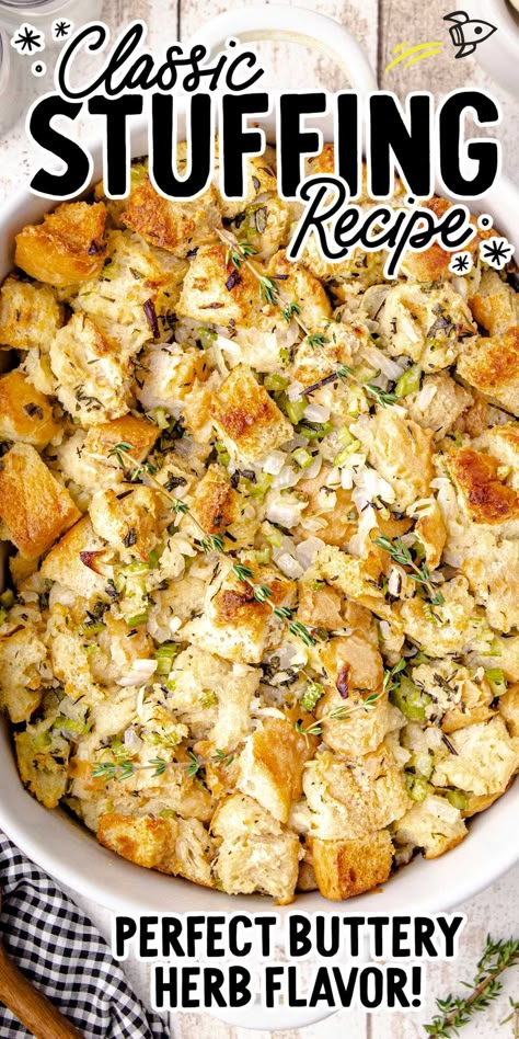 Moist Stuffing Recipes For Thanksgiving, Homemade Bread Stuffing Recipes, Stuffing With Fresh Bread, Italian Bread Stuffing, Best Homade Stuffing, Moist Stuffing Recipes, Mary Berg Stuffing Bread, Sourdough And Cornbread Stuffing, Herb Stuffing Recipes