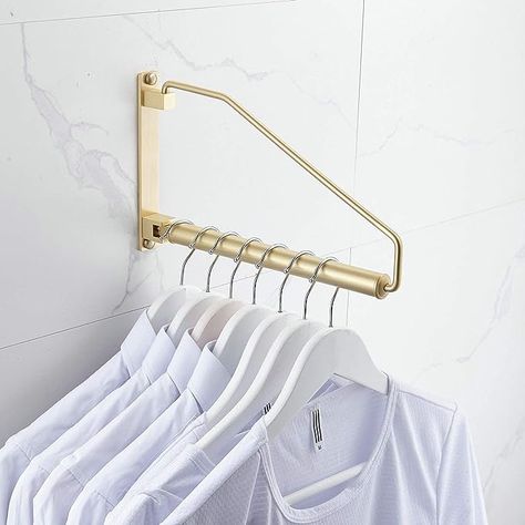 Amazon.com: Hiendure Folding Clothes Hanger Gold Brushed Drying Clothes Rack Wall-Mounted Space Saver for Laundry Room Closet, Brass, 12 Inch : Home & Kitchen Room Attic, Wall Mounted Clothes Drying Rack, Hanging Drying Rack, Clothes Hanger Rack, Utility Cupboard, Laundry Room Closet, Clothes Hanging, Storage Closet Organization, Clothes Drying Racks