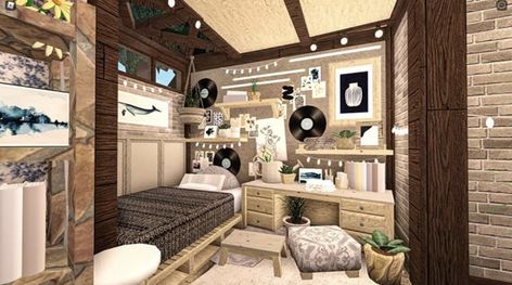 Bloxburg Cluttered Kitchen, Small House Design Cottage, Bloxburg Rustic Bedroom Ideas, Bloxburg Room Ideas Cottage Core, Bloxburg Retro Bedroom, Cottagecore Room Bloxburg, Bloxburg Color Schemes Cottage Core, Vintage Home Bloxburg, Rustic Bloxburg Living Room