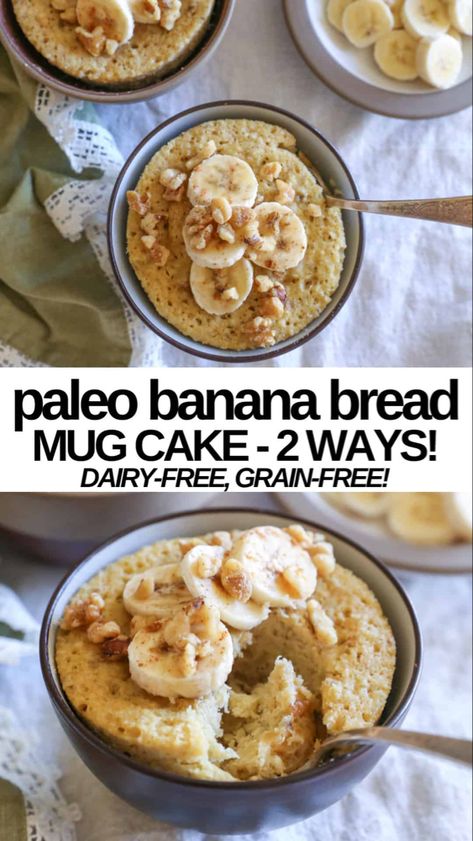 Paleo Mug Cake Microwave, Paleo Single Serve Dessert, Paleo Chia Seed Recipes, Coconut Flour Mug Cake, Banana Bread Mug Cake, Paleo Mug Cake, Banana Bread Mug, Refined Sugar Free Desserts, Banana Mug Cake