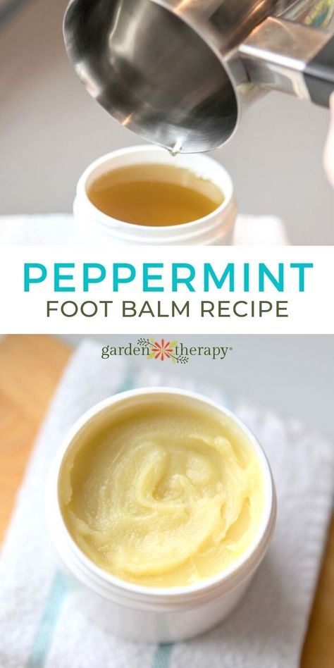 Foot Balm Recipe, Dry Cracked Heels, Garden Therapy, Natural Beauty Recipes, Cracked Heels, Peppermint Oil, Homemade Remedies, Foot Cream, Be Natural