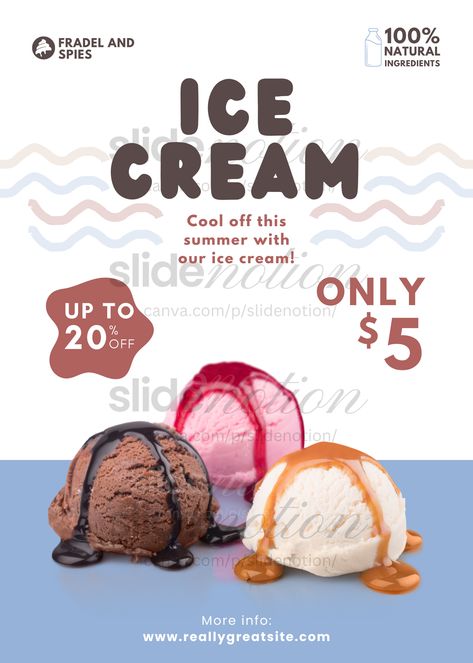 Indulge your customers with this enticing brown and blue simple modern ice cream poster! The clean design highlights your delicious offerings while creating an inviting atmosphere. Perfect for promoting your ice cream shop and attracting sweet-toothed customers!

#icecreampromo #brownandblue #modernposter #dessertadvertising #promotionaldesign #branding #saleposter #icecreamshop Ice Cream Poster Design, Poster Ice Cream, Poster Promo, Cream Poster, Ice Cream Poster, Summer Promotion, Promotional Design, Brown And Blue, Ice Cream Shop