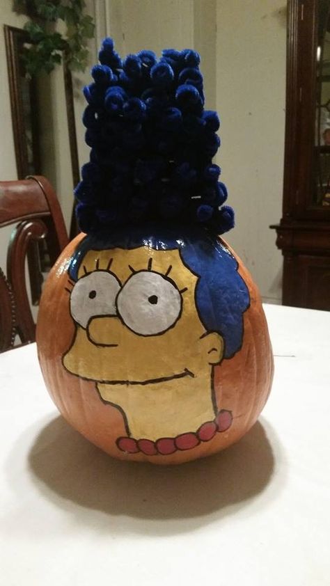 Marge Simpson Pumpkin I painted Simpsons Pumpkin, Book Character Pumpkins, Pumpkin Painting Party, Halloween Pumpkin Crafts, Pumpkin Carving Tools, Character Pumpkins, Painting Pumpkins, 90s Fashion Outfits Hip Hop Party, Pumpkin Contest