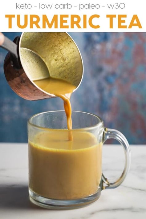 Easy Turmeric Tea (also known as Golden Milk) with its immune boosting properties and includes turmeric, fresh ginger, and ground black pepper, can be made with dairy free milk, easy to make compliant with Paleo, Whole30, Keto and Low Carb diets, a super healthy beverage! www.noshtastic #turmeric #tea #keto #lowcarb Turmeric Tea Recipe, Turmeric Drink, Healthy Nutrition Plan, Whole30 Keto, Turmeric Recipes, Low Carb Diets, Turmeric Tea, Golden Milk, Dairy Free Milk