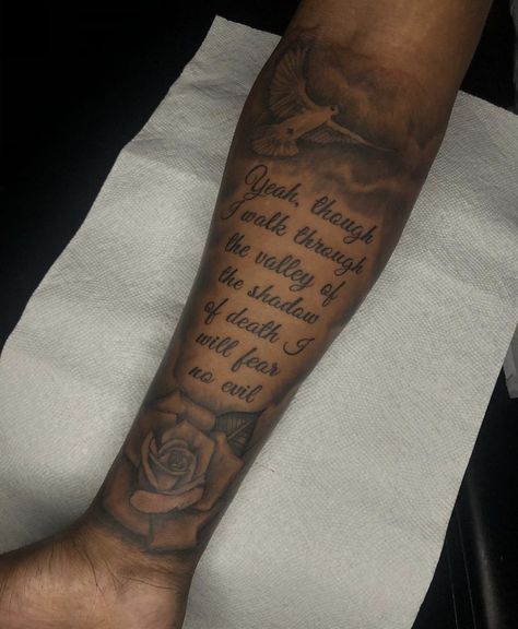 Writing Tattoos For Men Forearm, Tattoo Ideas For Men Forearm Bible Verse, Forearm Tattoo Men Sleeve Quotes, Rare Forearm Tattoos Men, Front Forearm Tattoos Men, Bible Verse Tattoos For Men Forearm Scriptures, Bible Verse Tattoos For Men Arm, Quotes For Tattoos Meaningful, Scripture Tattoos For Men Forearm