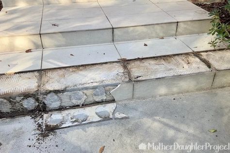 How to Fix Loose Outdoor Tile : 6 Steps (with Pictures) - Instructables Outdoor Step Tiles, Outside Tiles, Tile Steps, Outdoor Tile, Porch Tile, Exterior Tiles, Wet Dry Vac, Short Stools, Outdoor Steps