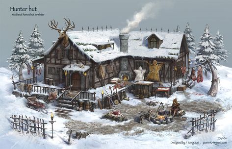 Hunters Cabin, Nordic Architecture, Viking House, Fantasy City Map, Viking Village, Fantasy Town, Yoga Burn, Ark Survival Evolved, Medieval Houses