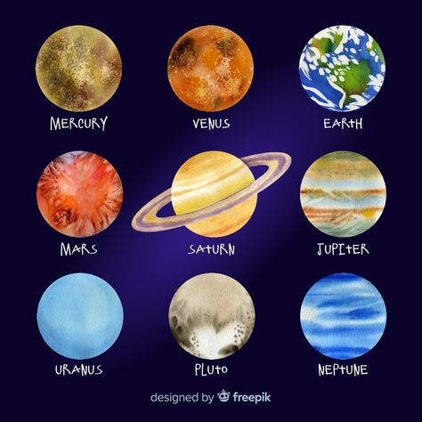 Colourful watercolor planets collection ... | Free Vector #Freepik #freevector #watercolor How To Paint Planets, Painting Planets, Planets Painting, Space Costume, 8 Planets, Planet Painting, Solar System Projects, Planet Drawing, Planet Colors