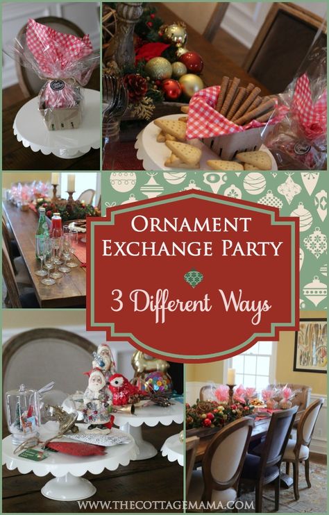 Learn How to Host a Holiday Ornament Exchange Party from Lindsay Wilkes of The Cottage Mama. A great alternative to a holiday cookie exchange! Ornament Exchange Party Ideas, Christmas Ornament Exchange Party, Christmas Ornament Exchange, Ladies Christmas Party, Ornament Exchange Party, Christmas Classroom Treats, Gift Exchange Party, Christmas Gift Exchange Games, Hosting Parties