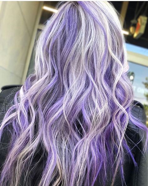 Pulp Riot Hair Color on Instagram: “@hairbybiancarose is the artist... Pulp Riot is the paint.” Blonde Hair With Purple Streaks, Purple Highlights Blonde Hair, Purple Blonde Hair, Hair Color Style Ideas, Hair With Purple, Lilac Hair Color, Best Ombre Hair, Pulp Riot Hair Color, Blond Ombre