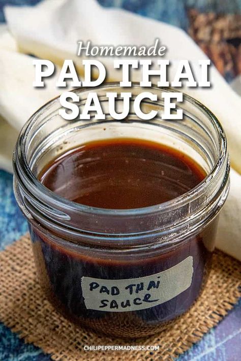 This recipe for Pad Thai sauce is easy to make ahead with soy sauce, fish sauce, tamarind, and other kitchen staples - refrigerate to make Pad Thai anytime! Pad Thai Sauce Recipe, Thai Sauce Recipe, Pad Thai Recipe Easy, Wok Sauce, Savoury Sauces, Soy Sauce Fish, Homemade Pad Thai, Thai Recipes Authentic, Asian Sauces