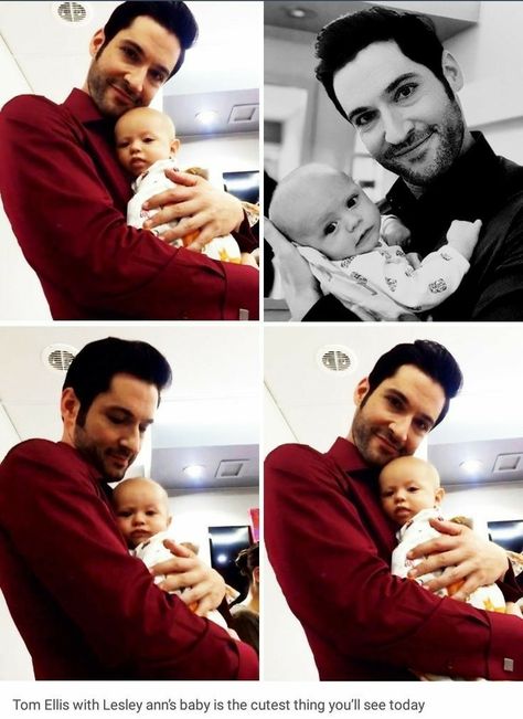 Tom Ellis with Lesley-Ann Brandt’s baby behind the scenes at Lucifer... Lucifer Quote, Cutest Picture Ever, Tom Ellis Lucifer, I Love Cinema, Tom Ellis, Lucifer Morningstar, Morning Star, Fallen Angel, Series Movies