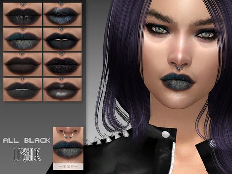 IzzieMcFire's IMF All Black Lipstick N.120 Sims4 Makeup, 4 Witches, Sims Design, Cc Makeup, Black Stiletto Nails, Sims 4 Cc Makeup, Black Lipstick, Sims Hair, Sims4 Cc