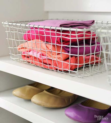 Lessons from an Incredible Closet Makeover Shared Master Closet, Closet Basket, Wire Basket Shelves, Organizing With Baskets, Easy Closet, Organization Shelves, Linen Closet Storage, Master Closet Organization, Bathroom Basket Storage