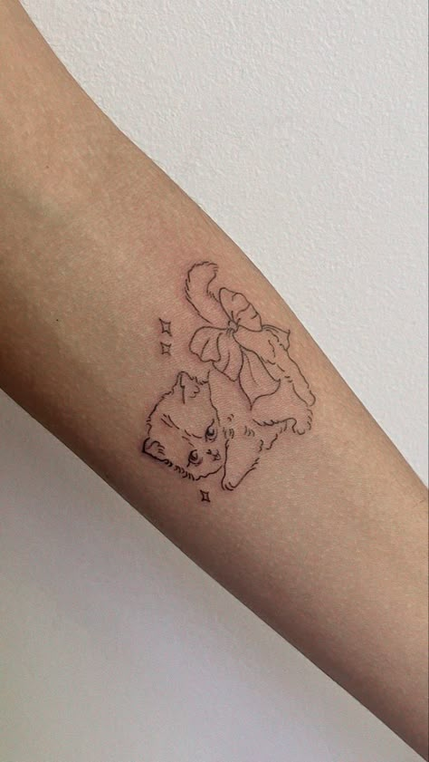 Cat With Bow Tattoo, A Bow Tattoo, Chest Tattoo Girl, Special Tattoos, Bow Tattoo, Cute Little Tattoos, Cat Bow, Feminine Tattoos, Little Tattoos