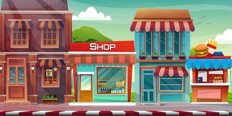 Scene of beautiful cityscape with hight ... | Free Vector #Freepik #freevector #cartoon-street #house-outside #town-house #house-facade Cartoon Town, Cartoon Building, Building Images, City Cartoon, House Arch Design, Frame House, Free Cartoons, Background Images Hd, House Building