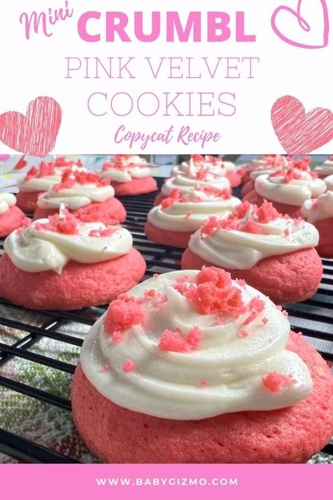 Pink Velvet Cake Crumbl Cookie, Pink Velvet Crumble Cookie Recipe, Pink Velvet Cookie Recipe, Bubblegum Cookies, Pink Velvet Cookies, Confetti Cake Cookies, Velvet Cookies Recipe, Colorful Recipes, Flavored Cookies