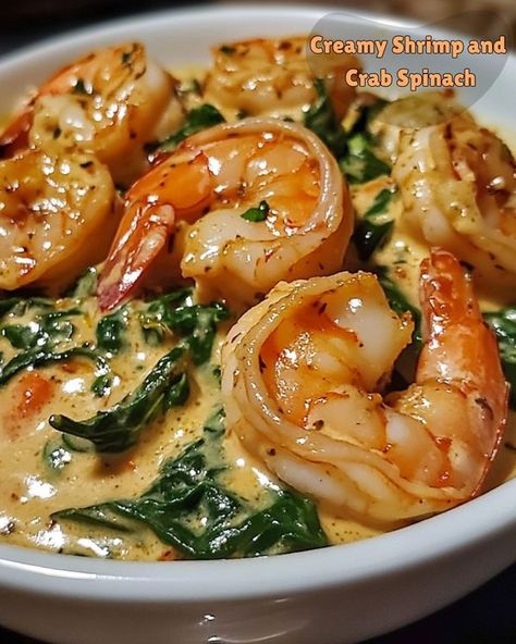 Savory Kitchen Fun - Daily Recipes | 🍤 Creamy Shrimp and Crab Spinach 🦀 | Facebook Creamy Shrimp And Crab Spinach, Shrimp And Spinach Recipes, Shrimp Cream Sauce, Crab And Shrimp Recipe, Corn Recipes Side Dishes, Creamy Parmesan Sauce, Crab Stuffed Shrimp, Cheese Puff Pastry, Juicy Shrimp