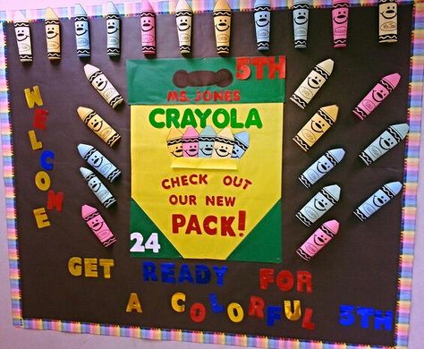 Crayon Bulletin Board Crayon Themed Bulletin Boards, Crayon Bulletin Board Ideas, Crayon Box Bulletin Board, Crayon Bulletin Boards, Crayon Classroom, Family Bulletin Boards, Crayon Themed Classroom, Special Education Classroom Setup, Preschool Door