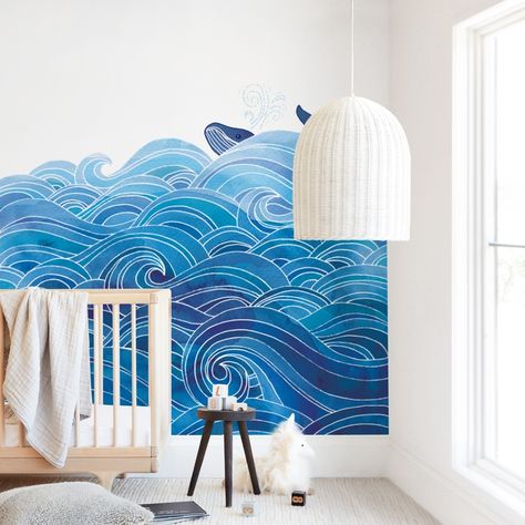 "seas the day" - Kids Non-custom Wall Murals by Stardust Design Studio in beautiful frame options and a variety of sizes. Ocean Wall Mural Nursery, Water Mural Painting, Ocean Mural Bedroom, Wave Mural, Ocean Wall Mural, Pool Mural, Wall Murals Painted Diy, Blue Mural, Sea Murals