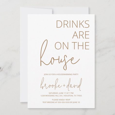 Drinks On Us Neutral Housewarming Invitation Zazzle House Warming And Engagement Party Ideas, Housewarming Party Invite, House Warming Themes, Housewarming Theme Ideas, House Warming Party Ideas Decorations, Housewarming Party Ideas Theme, Housewarming Brunch, Mcgee House, Housewarming Party Ideas