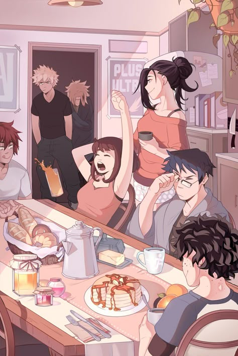 Deku Squad Fanart, Izuku X Ochako Fanart, Mha Uraraka Fanart, Bakusquad Fanart Cute, Deku Squad, Baku Squad, Mha Au, Mha Pics, Oc Moodboard