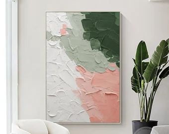 Aesthetic Knife, Acrylic Aesthetic, Abstract Art Green, Bedroom Paintings, Pink Apartment, Hall Painting, Knife Aesthetic, Minimalist Abstract Art, Large Framed Wall Art