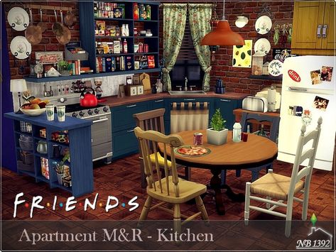 I present my version of the kitchen from Monica and Rachel's apartment, inspired by the TV series "Friends". Found in TSR Category 'Sims 4 Kitchen Rooms' 90s Living Room, Sims4 Ideas, City Living Apartment, 90s Kitchen, Monica Rachel, Friends Monica, Sims 4 City Living, 90s House, Friends Apartment